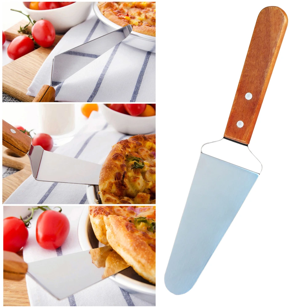 Cake Spatula Wooden Handle Stainless Steel Triangle Spatula Durable Comfortable Grip Cheese Pizzas Shovel for Home