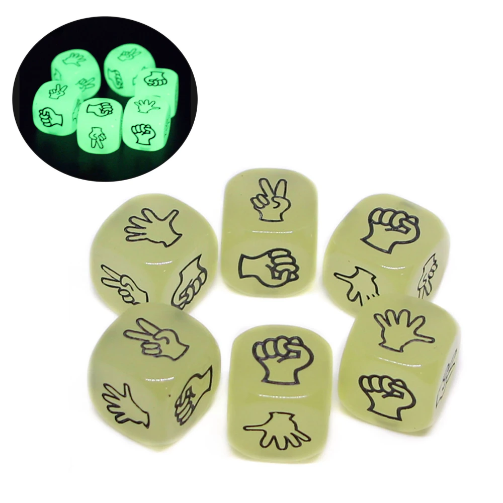 2CM Finger Guessing Dice Funny Portable 6 Sides Glow In The Dark Solid Acrylic Pocket-sized Rock Paper Scissors Mini Dice Game Entertainment Toy 