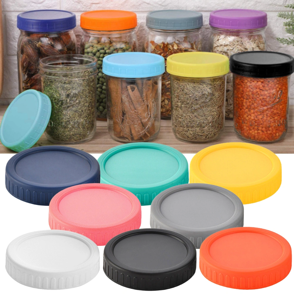 10Pcs 86MM Wide Mouth Jar Lid Silicone Seal Airtight Food Grade BPA Free Heavy Duty Leak-proof Colorful Universal Round Cup Can Cover 