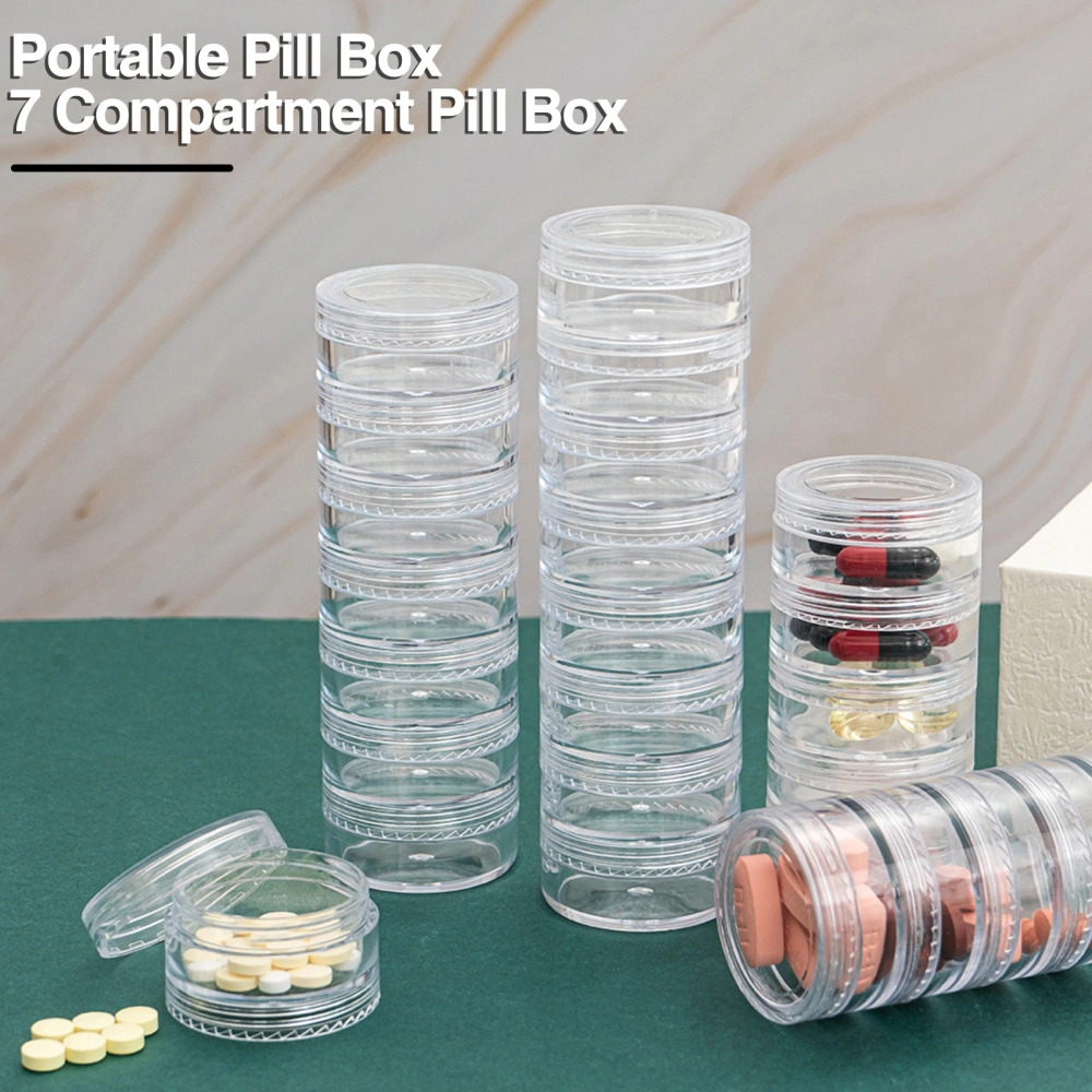 7Pcs Weekly Pill Organizer Case Stackable Travel 7 Day Pill Box Clear Transparent Supplements Fish Oil Pills Holder Dispenser with Lid