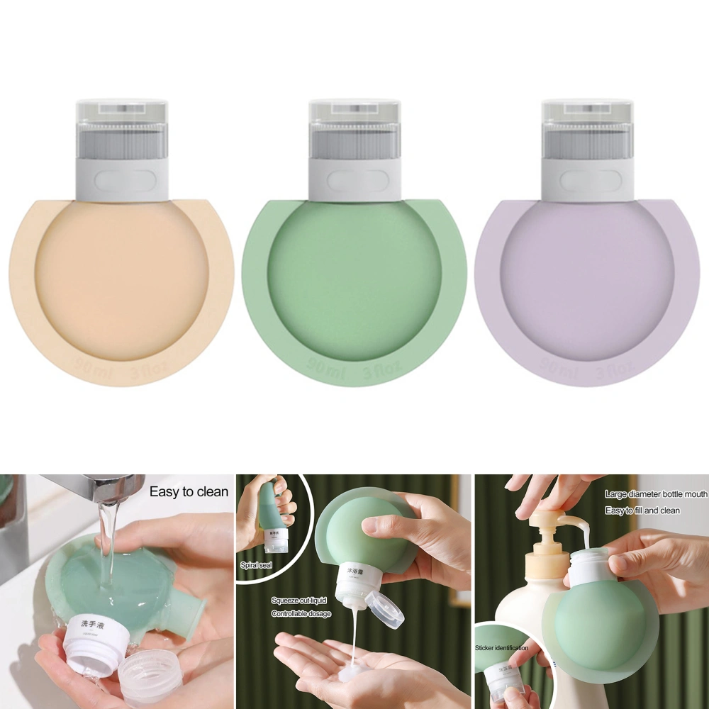 3Pcs/Set Silicone Lotion Container Squeeze Type Cosmetic Lotion Refillable Empty Bottle Leak-proof Portable Lotion Dispenser Travel Hand Cleanser Body Wash Shampoo Container 