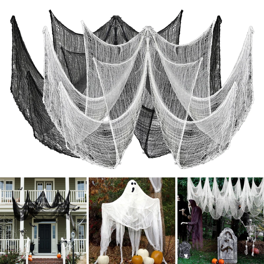 5Pcs Halloween Spider Web Tear-resistant Creepy Realistic Hanging Spider Web For Halloween Haunted House Decor