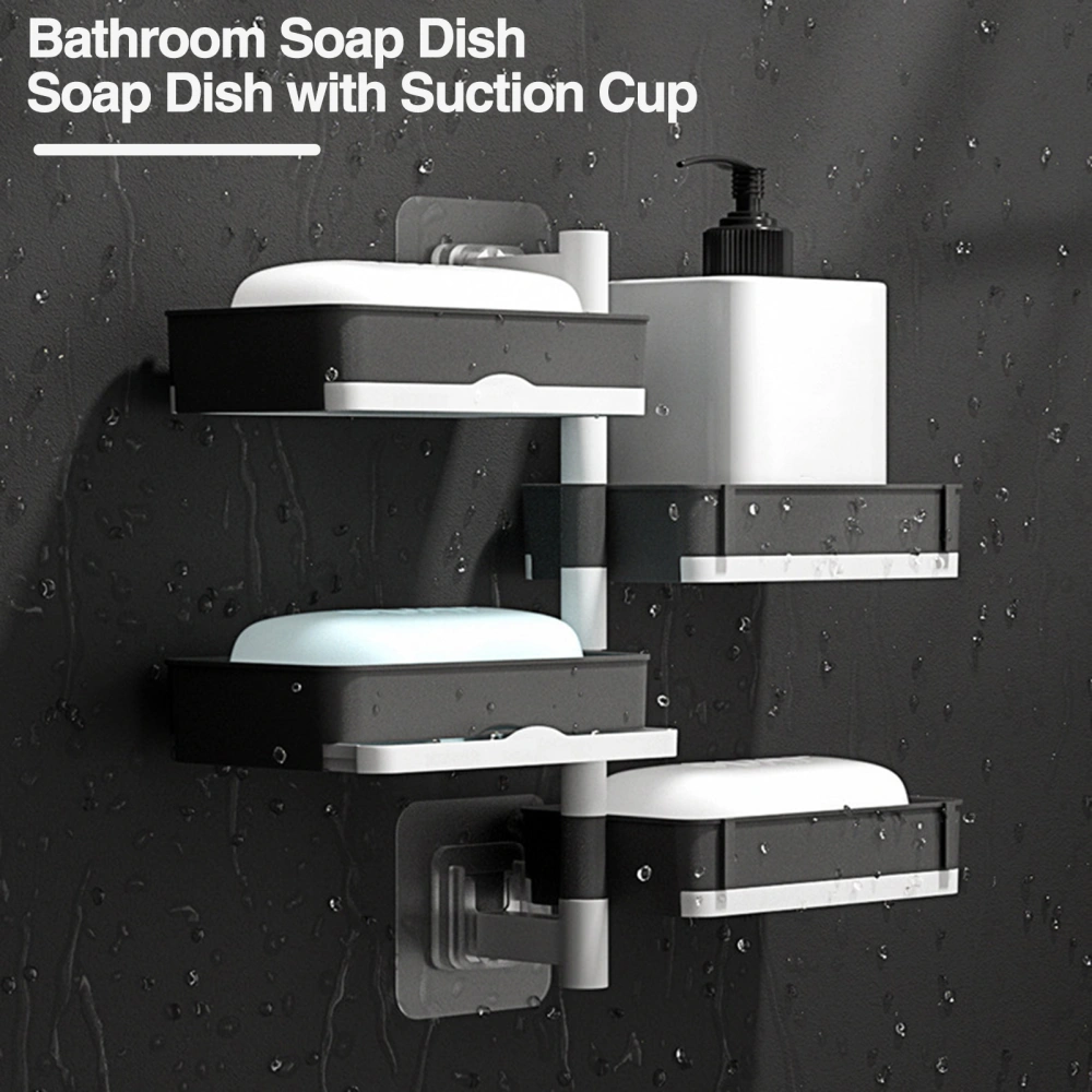 2/3/4Pcs Wall Mounted Bathroom Soap Dish with Suction Cup 2/3/4 Layers Soap Bar Holder Punch-Free Installation Rotatable Soap Draining Holder Kitchen Sponge Storage Shelf Bathroom Organizer 