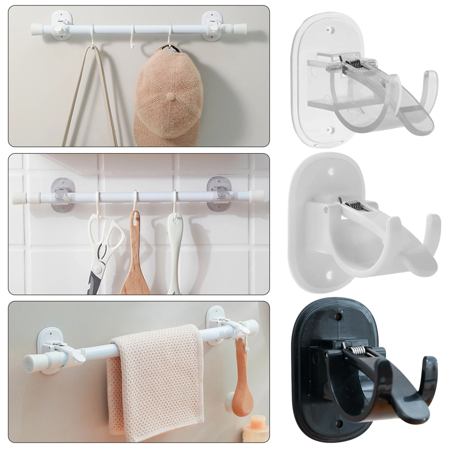 2Pcs Hook Easy Install Telescopic Rod Hanger No Drilling Strong Adhesive Sturdy Waterproof Shower Curtain Rod Brackets