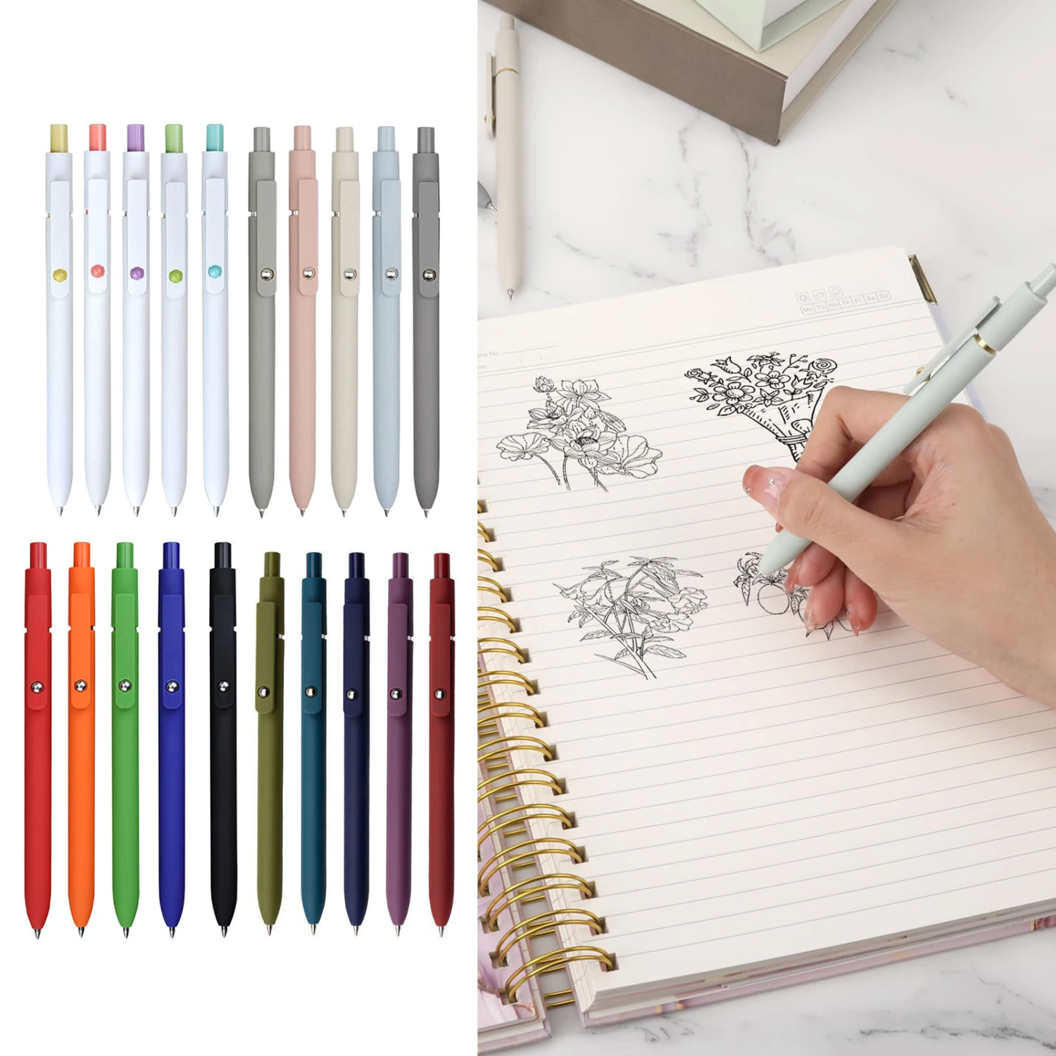 5Pcs 0.5MM Gel Ink Pen with Clip Press Type Fine Point Quick Drying Comfortable Grip Retractable Plastic Black Writing Pen School Stationery Student Gift