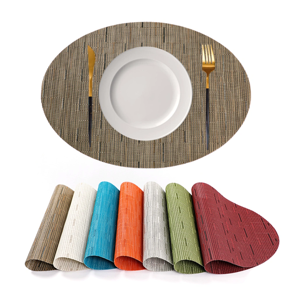 2Pcs Bamboo Pattern Placemat Oval Anti-scald Heat-Resistant Non-slip Waterproof Heat Insulation PVC Dishwasher Safe Dining Table Decoration Pad Kitchen Supplies