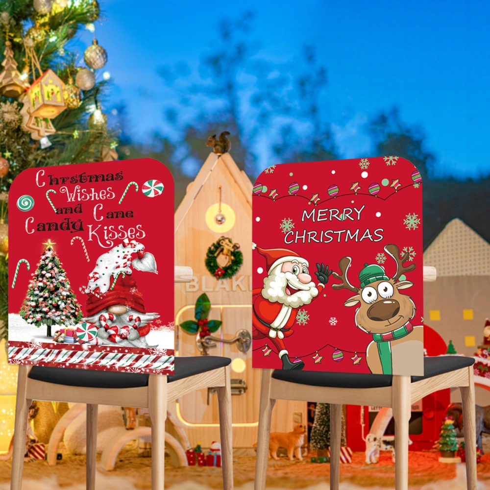 Santa Claus Deer Christmas Tree Pattern Chair Cover Festive Merry Christmas Chair Cover Party Home Kitchen Table Decor