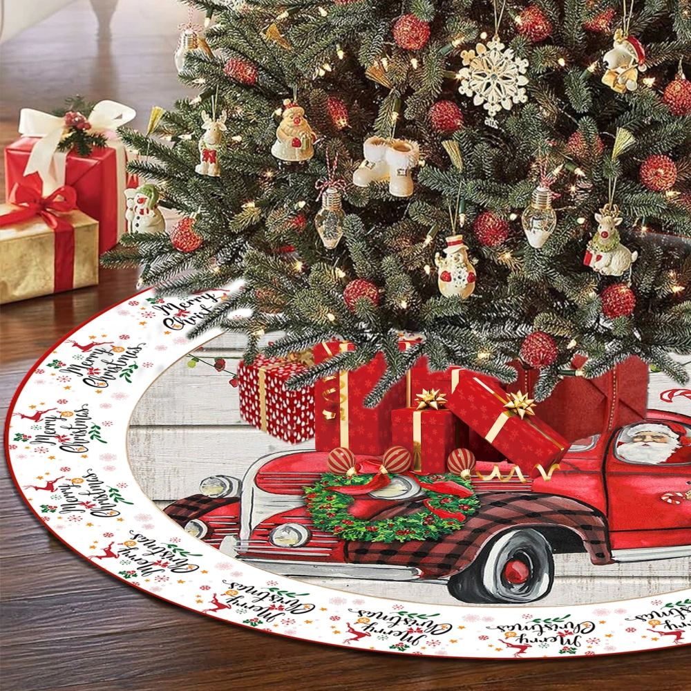 Christmas Tree Skirt Exquisite Car Pattern Durable Soft Christmas Tree Mat for Festive Holiday Decoration