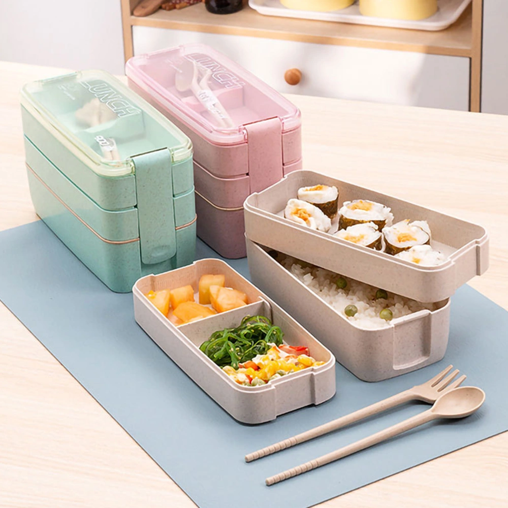 1000ML Lunch Box 3 Layer Bento Box Large Capacity Durable Food Storage Box with Fork Spoon for School Office