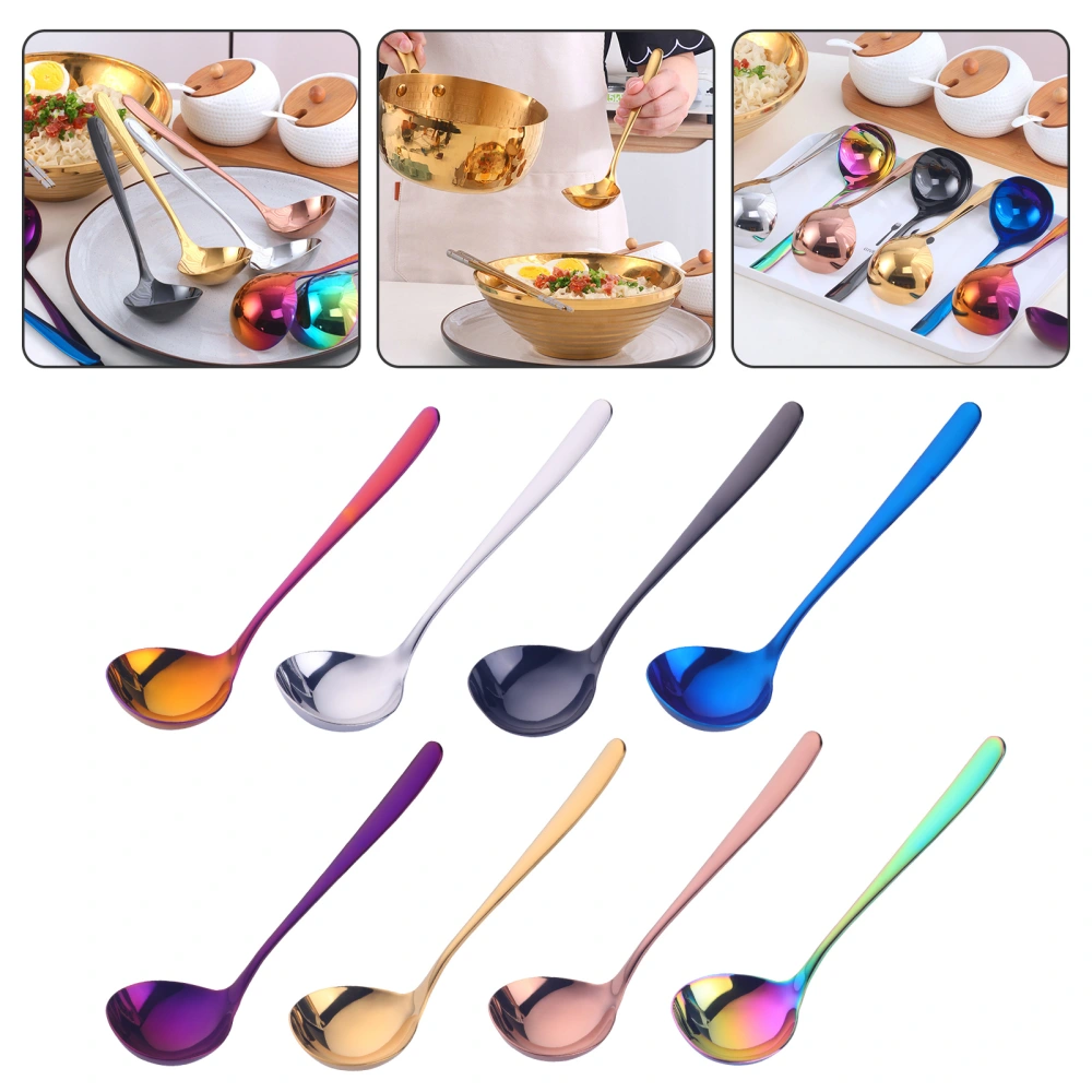 Stainless Steel Soup Spoon Mirror Polishing Long Handle Food Grade Cooking Spoon Multifunctional Colorful Hot Pot Soup Spoon Kitchen Cookware Essential Tool