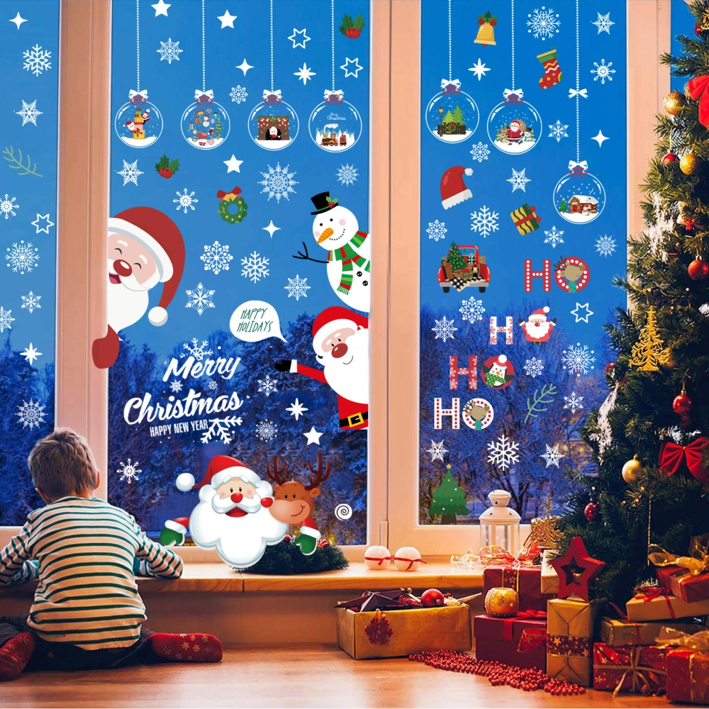 2024 Christmas Window Stickers Santa Claus Elk Snowman Pattern Easy to Install Remove Reusable Decoration Sticker