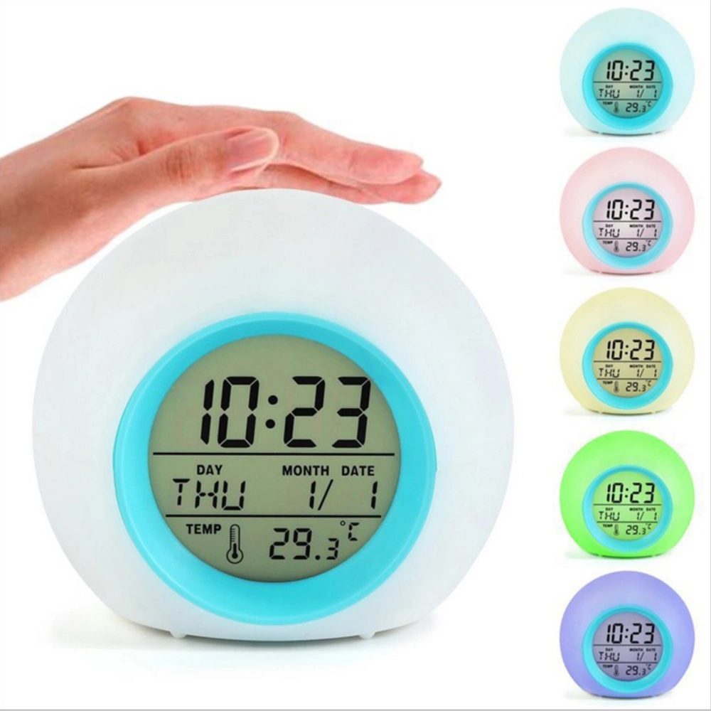 Digital Alarm Clock with Colorful Light Temperature Detect Snooze Function Battery Operated Multifunctional Alarm Clock