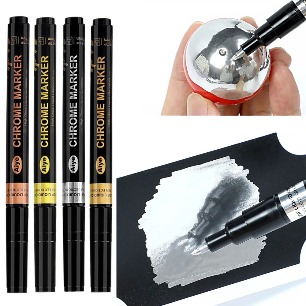 Metal Chrome Marker Pen Golden Waterproof Model Painting Marking DIY Art Projects Reflective Permanent Metallic Mirror Liquid Paint Pen Home Supplies