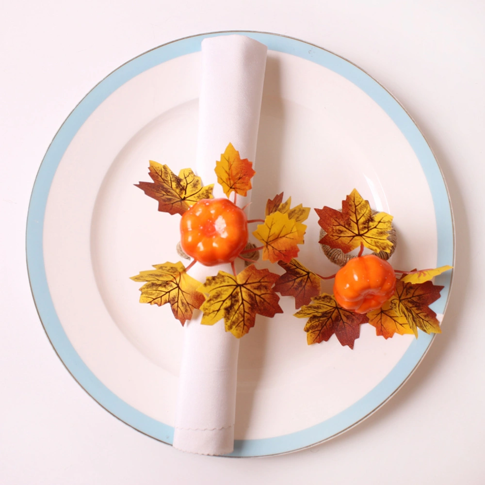 4Pcs Fall Napkin Rings Realistic Thanksgiving Harvest Pumpkin Maple Leaves Napkin Rings Dining Table Decorations