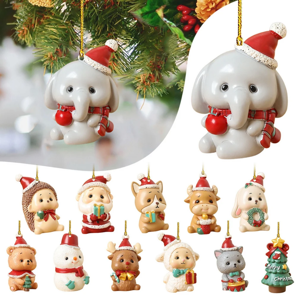 Christmas Animal Hanging Decoration 3D Cartoon Santa Tree Elk Bear Dog Cat Bunny Sheep Reusable Xmas Tree Ornament Pendant Party Supplies Gift