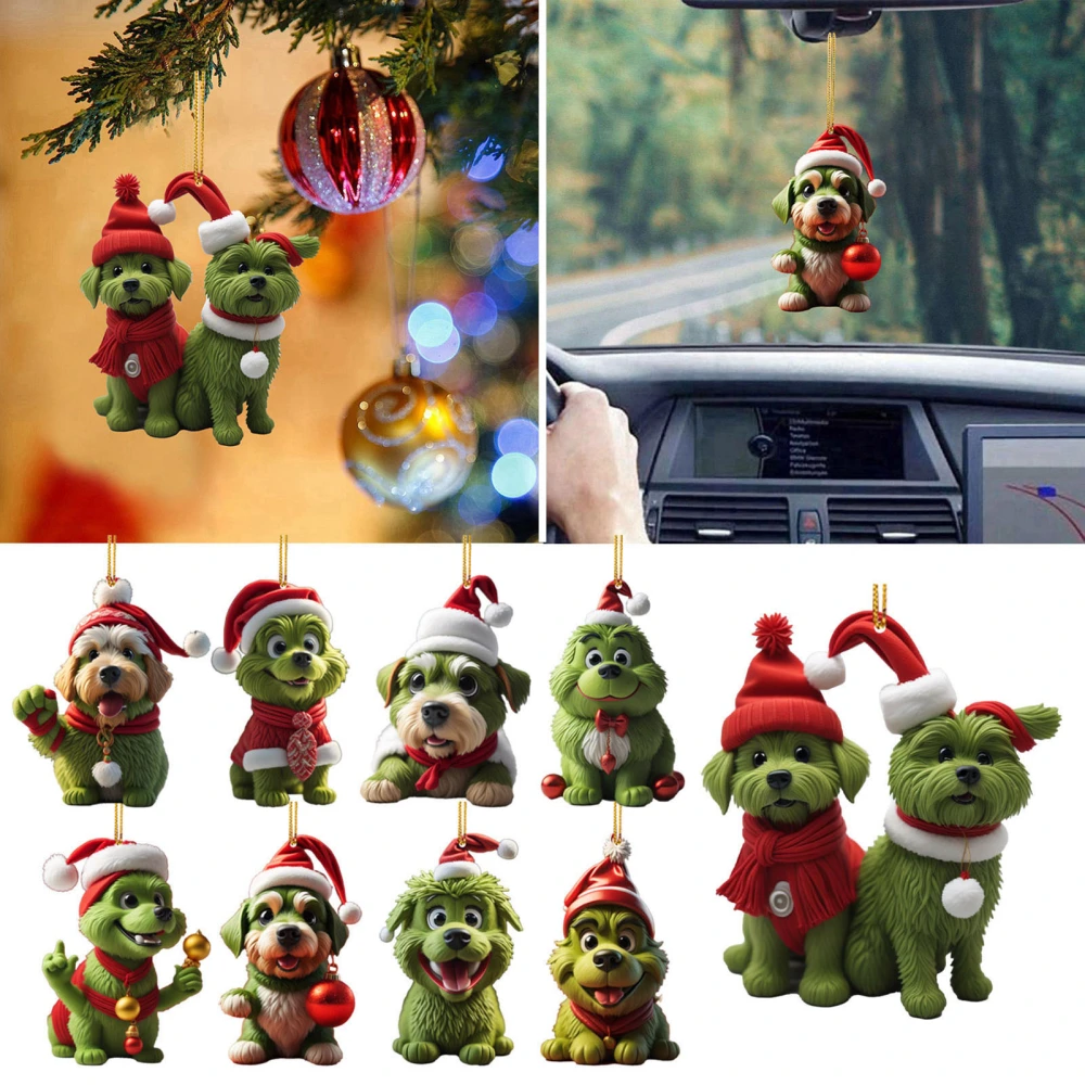 1/9Pcs Christmas Green Hair Dog Decoration Reusable Holiday Decor Xmas Tree Puppy Animal Hanging Ornament Pendant Party Supplies Gift