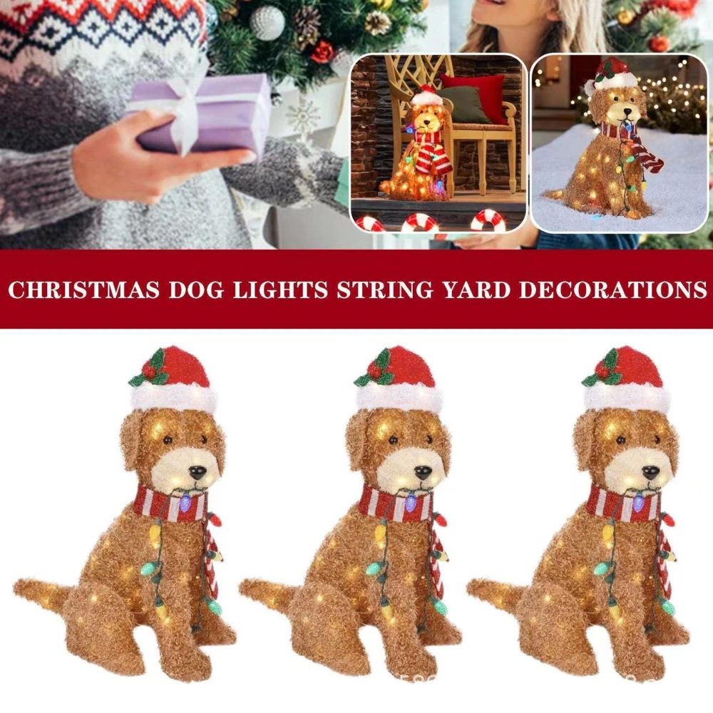 Fluffy Dog Decor Light-up Christmas Golden Dog Ornamental Festive Yard Decoration for Merry Holiday Season