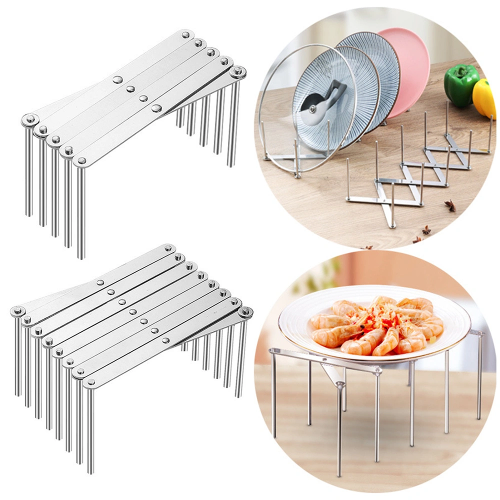 Stainless Steel Pot Lid Holder Retractable Space Saving Heavy Duty Multifunctional Dish Plate Bowl Organizer Storage Rack Kitchen Supplies 