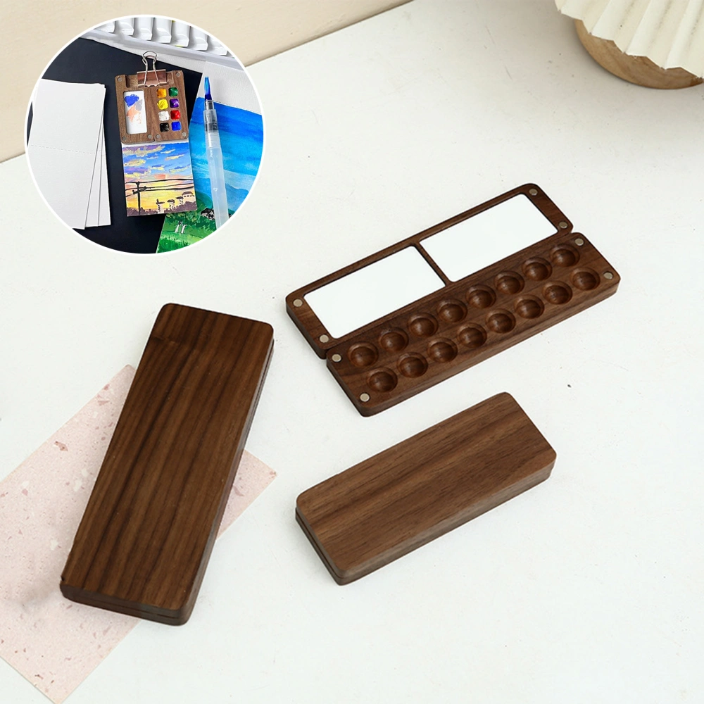 Wooden Paint Box Portable Multi-grids Design Rectangle Watercolor Palette for Home Outdoor Travel Use