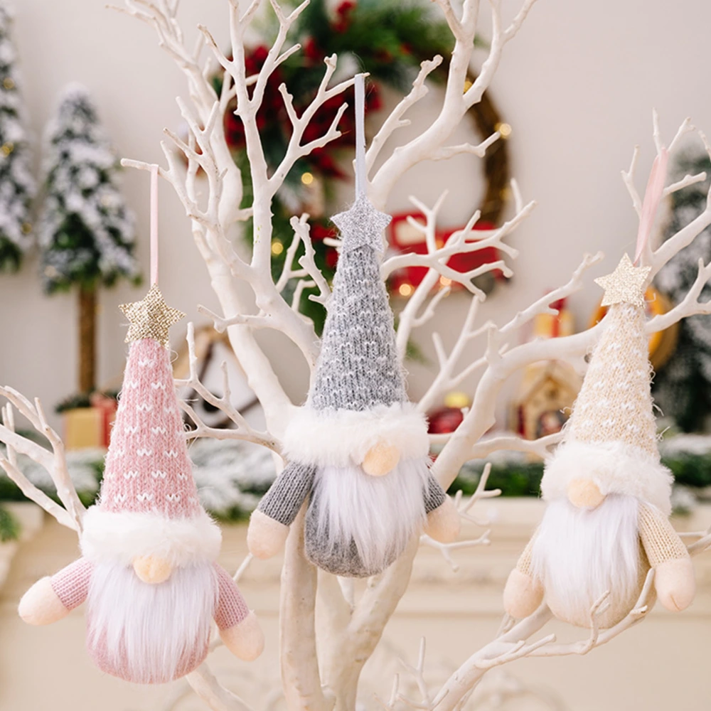 2Pcs Christmas Gnome Hanging Decoration Pink Knitted Hat Full Beard Reusable Holiday Decor Xmas Tree Dwarf Plush Ornament Pendant Party Festival Gift