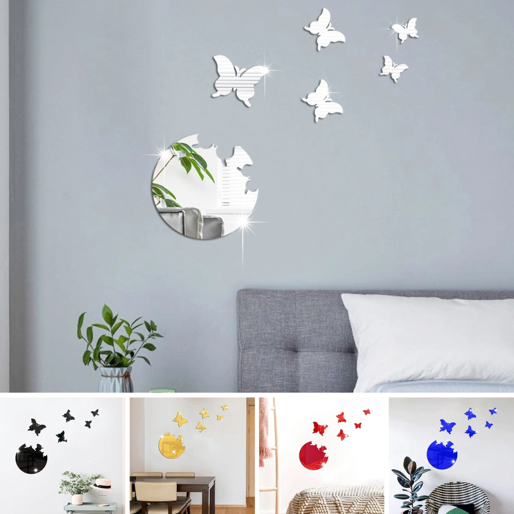 6Pcs Wall Sticker Smooth Surfaces Creative Butterfly Shape Acrylic Mirror Sticker Set for Home Decoration