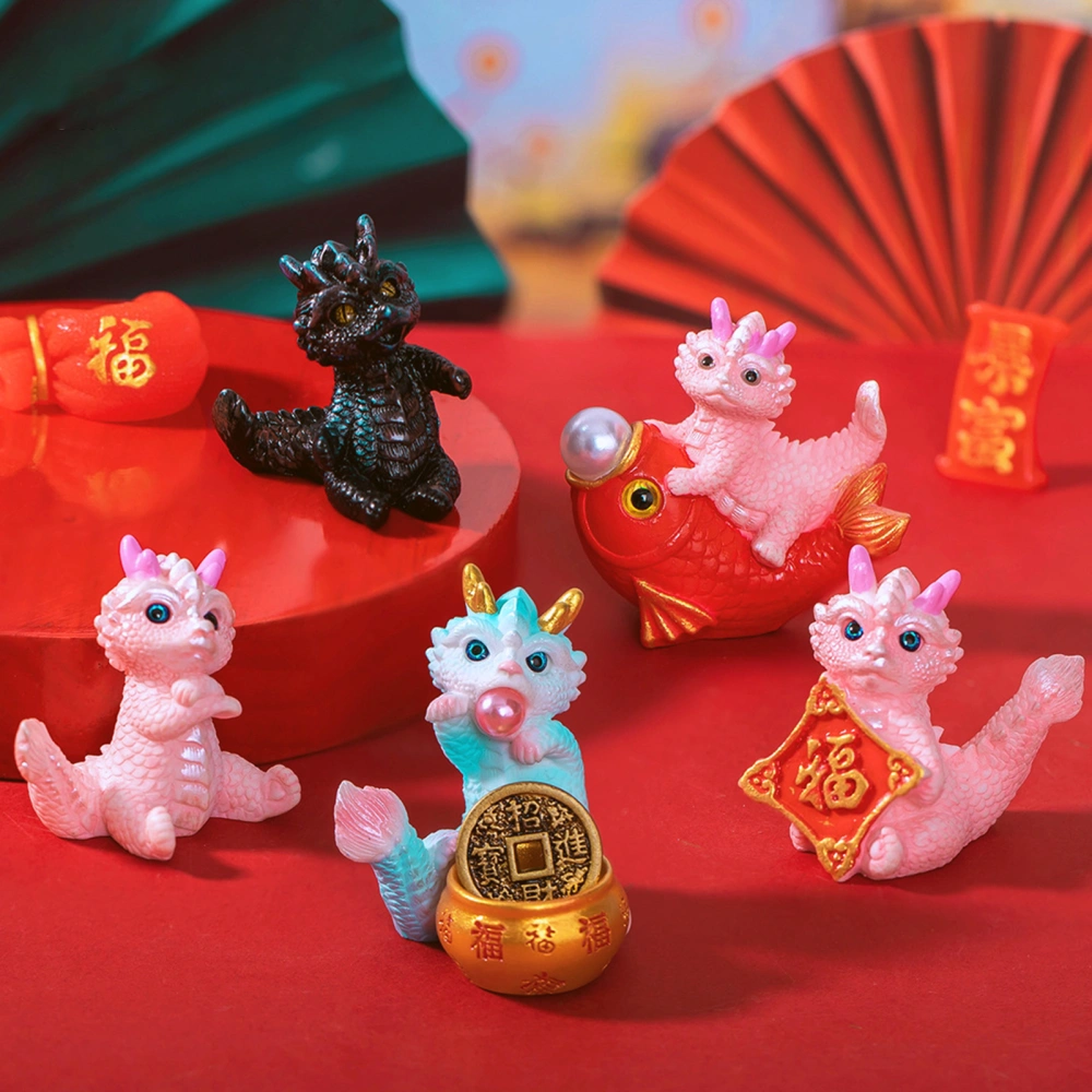 Mini Dragon Ornament Bright Colors Cute Dragon Figurine Resin Ornament for Home New Year Decorations