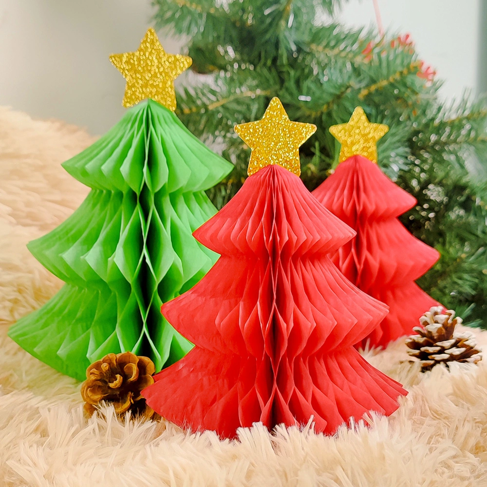 3Pcs Christmas Honeycomb Table Decoration with Shiny Star Create Atmosphere Easy to Carry Christmas Tree Festive Supplies