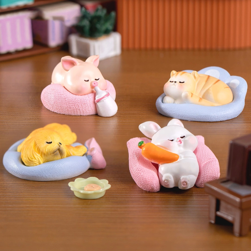 Resin Sleeping Animal Ornament Mini Adorable Cat Dog Pig Rabbit Desktop Decoration for Micro-Landscapes Cars