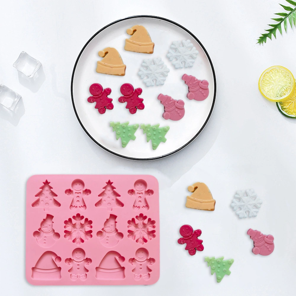 Christmas Silicone Mold 12 Cavities Snowman Tree Hat Cookie Man Non-stick Food Grade Easy Release DIY Fondant Chocolate Candy Biscuit Jelly Ice Cake Baking Mold