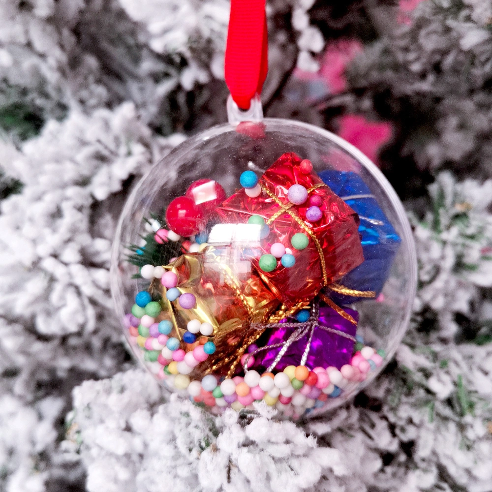 Christmas Ball Pendant Clear Plastic Christmas Ball Hanging Ornament with Snowflakes Beads for Festive Decor