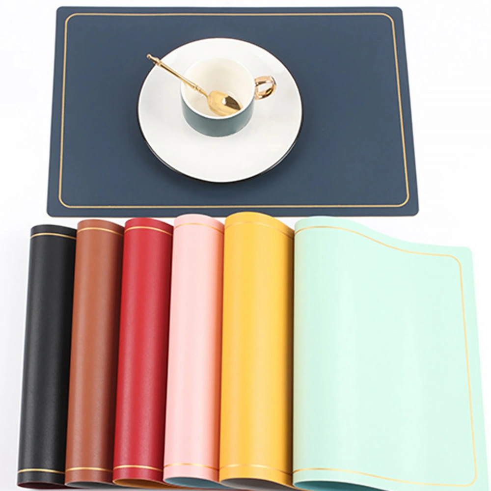 Faux Leather Place Mat Double-Sided Color Rectangle Table Mat Waterproof Oil-proof Heat Insulation Bowl Tea Cup Mat Reusable Anti-scald Pad Kitchen Dining Table Supplies