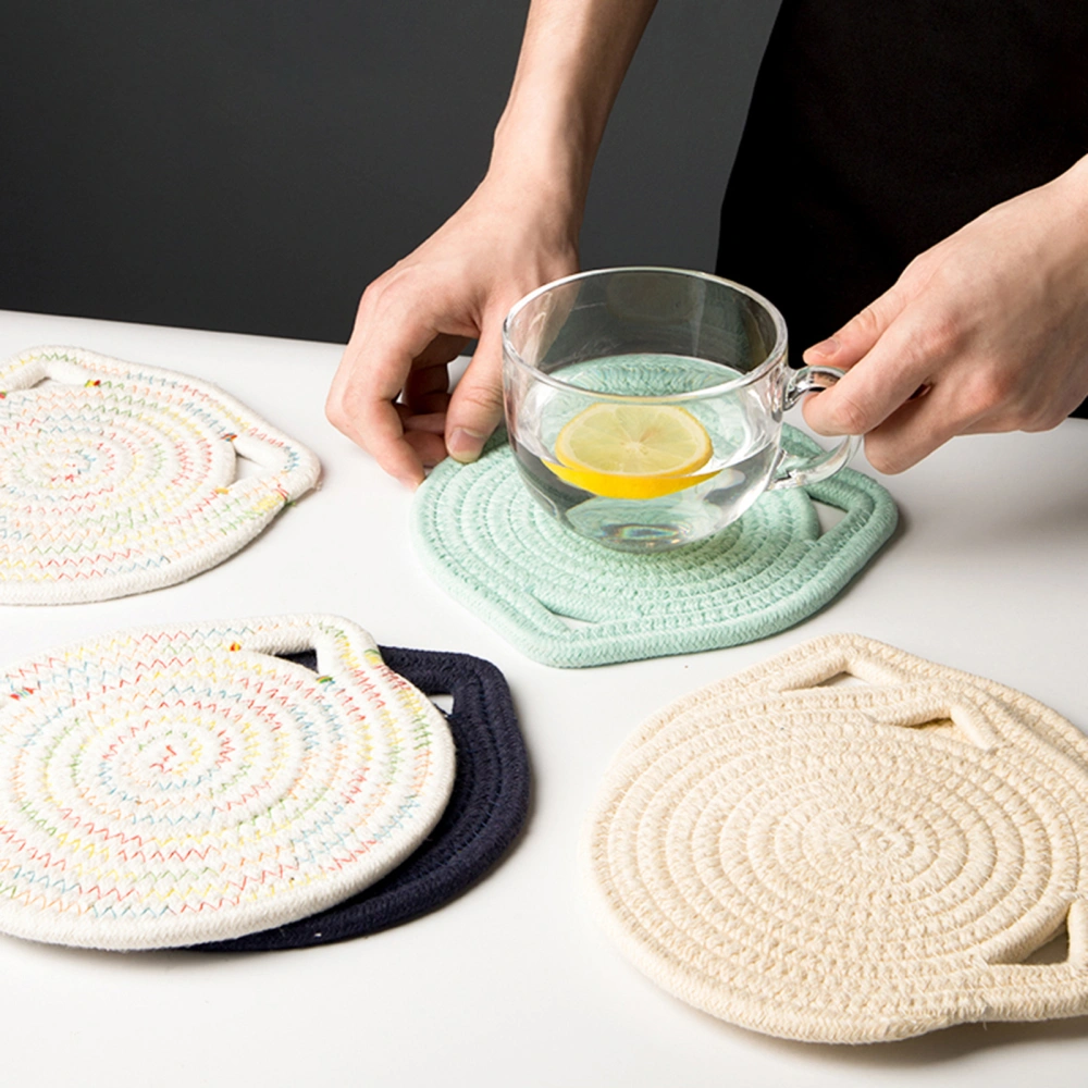 Cup Mat Dinnerware Placemat Wear Resistant Heat-Insulation Cat Ear Shaped Mug Mat Hand Woven Coaster Decoration