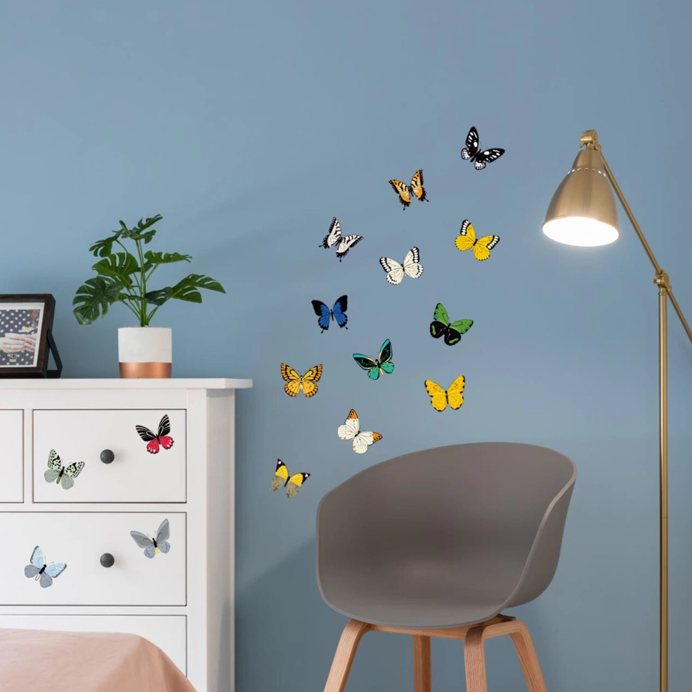 16Pcs Wall Sticker Exquisite Workmanship Vibrant Color Butterfly Wall Decals for Home Festive Decorations