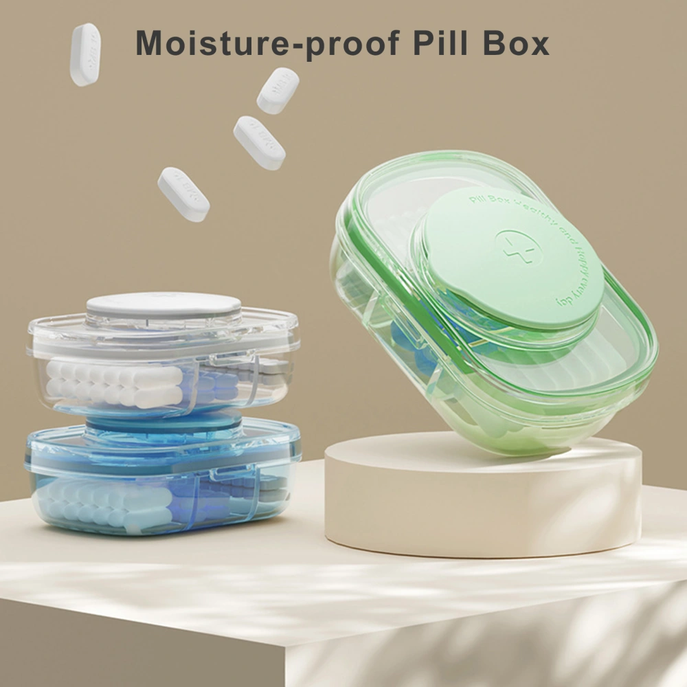 Portable Pill Box with Cutter 3 Grid Large Capacity Food Grade Transparent Tablet Storage Container Pill Dispenser