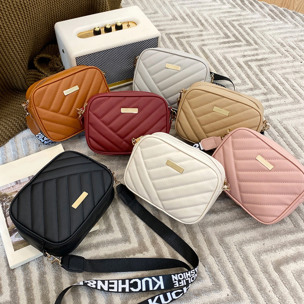 Shoulder Bag Large Capacity Zipper Closure Trendy Minimalistic Widen Webbing Storing Cosmetics Faux Leather Square Shape Cross-body Bag Women Accessories