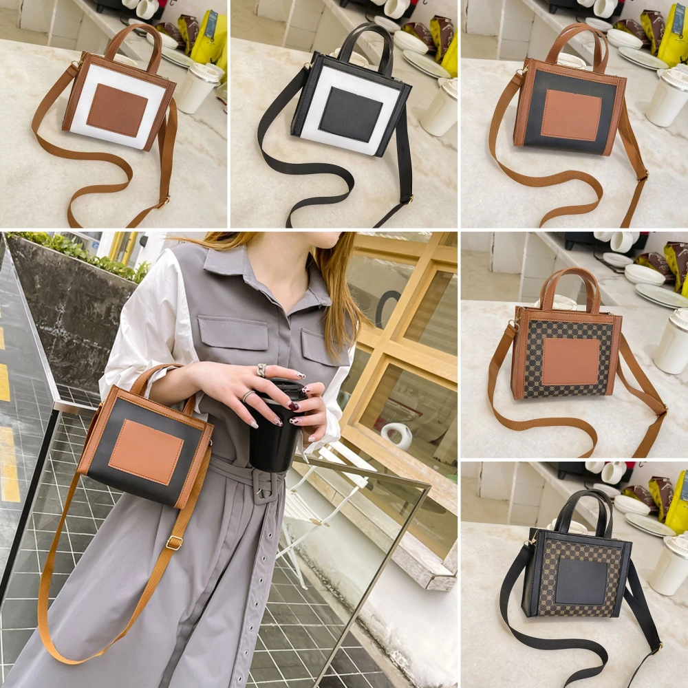 Women Handbag Large Capacity Contrast Color Buckle Closure Portable Handle Detachable Strap Daily Collocation Multi Purpose Women Faux Leather Tote Purpose Handbag Fashion Accessories