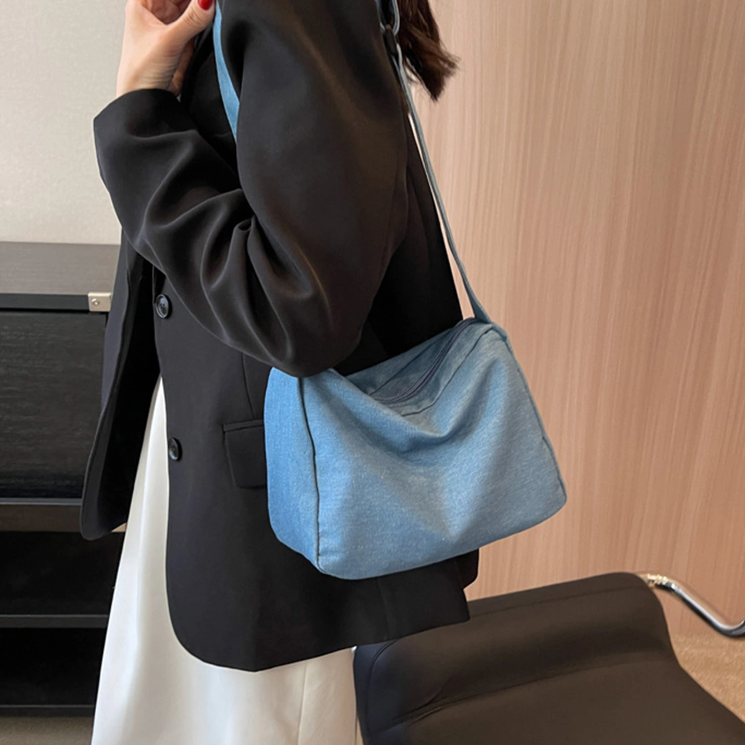 Women Single Shoulder Bag Casual Large Capacity Solid Color Canvas Adjustable Strap Portable Ladies Teen Girls Crossbody Bag Daily Use