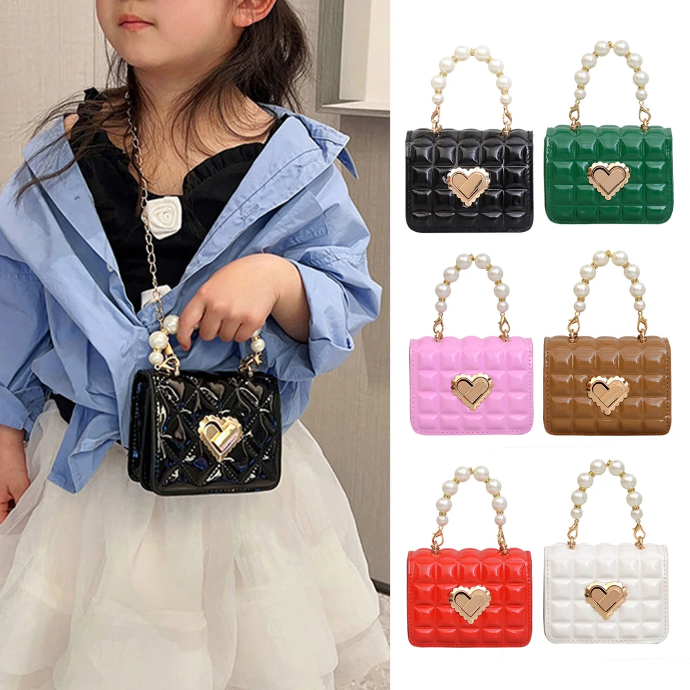 Women Handbag Faux Pearl Handle Golden Love Heart Detachable Metal Chain Mini Elegant Ladies Single Shoulder Bag Purse Daily Life Use