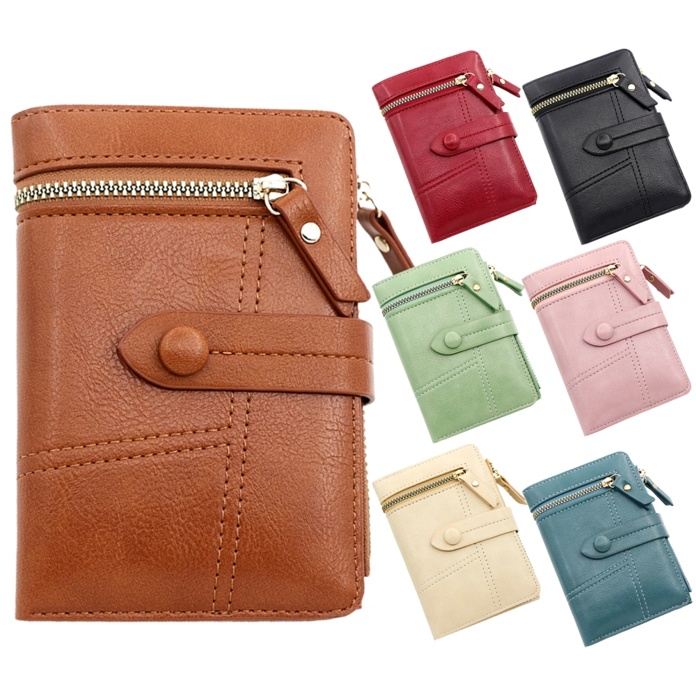 Short Wallet Button Closure Three Folds Multi Slots Short Zipper Store Coins And Cards Fine Stitching Slim Simple Female Purse Women Accessory