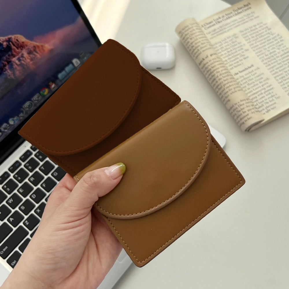 Women Wallet Portable Faux Leather Large Capacity Solid Color Magnetic Button Card Holder Small Slim Coins Purse Money Bag Case Shopping Use