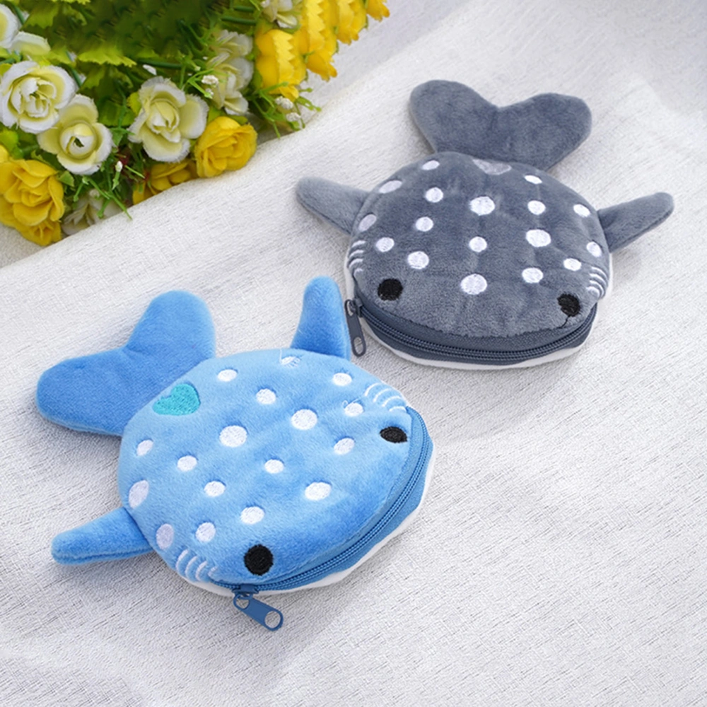 Children Purse Cartoon Shark Shape Zipper Closure Soft Plush Kids Wallet Changes Pouch Cosmetic Bag Data Line Earphone Storage Bag 