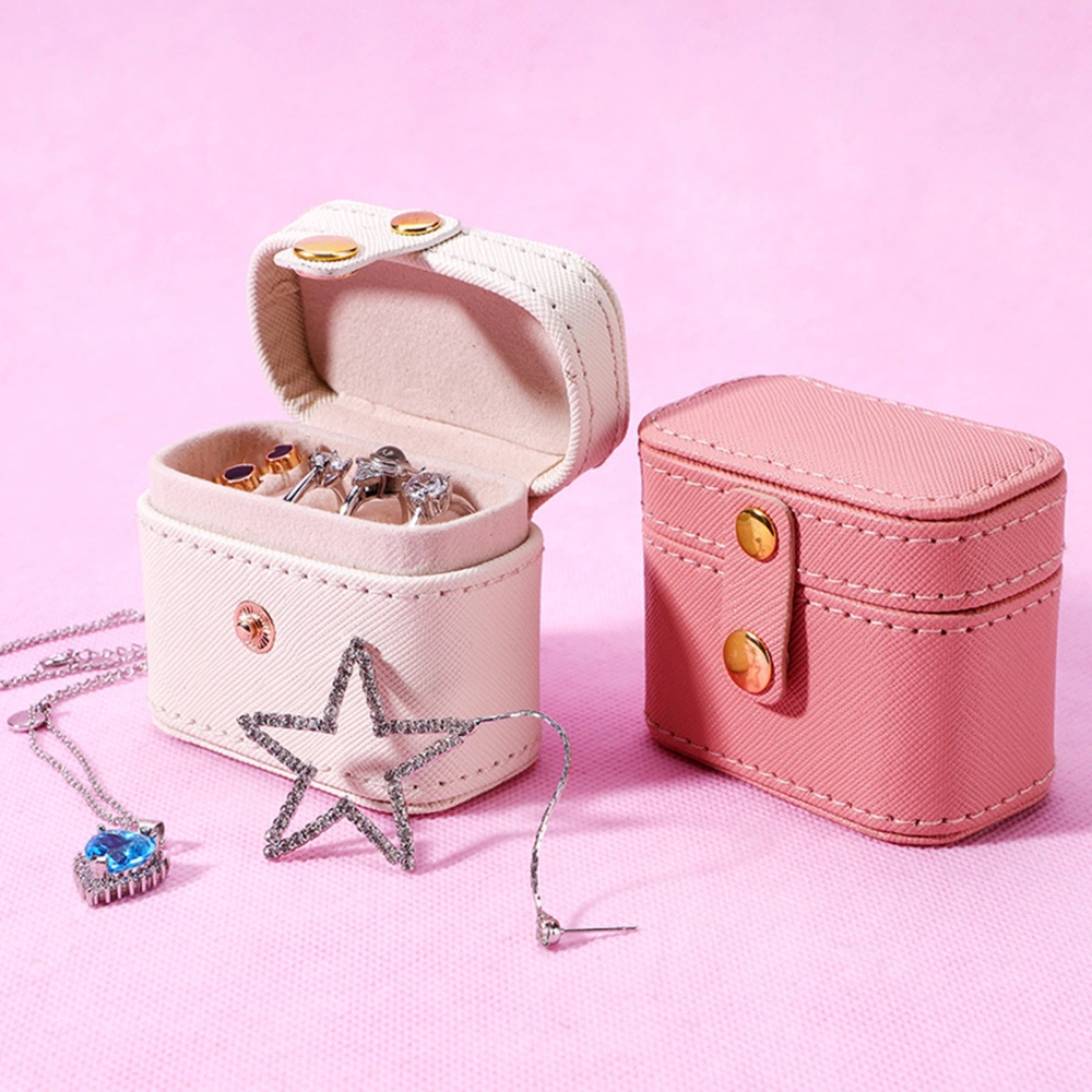 Jewelry Box Mini Portable Snap Button Faux Leather Lightweight Solid Color Ear Studs Finger Ring Travel Jewelry Holder Travel Use