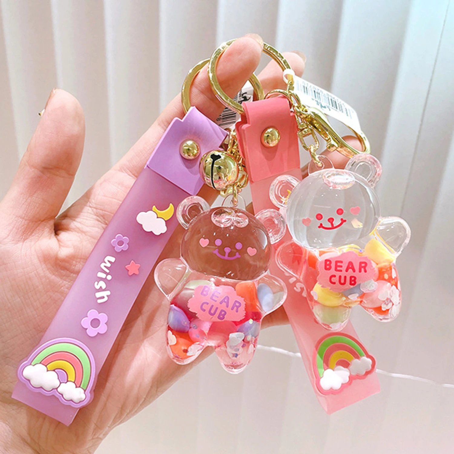 Mini Bear Keychain with Pendant Charm Acrylic Metal Bag Charm Wristlet Bracelet Key Ring for Women Girls