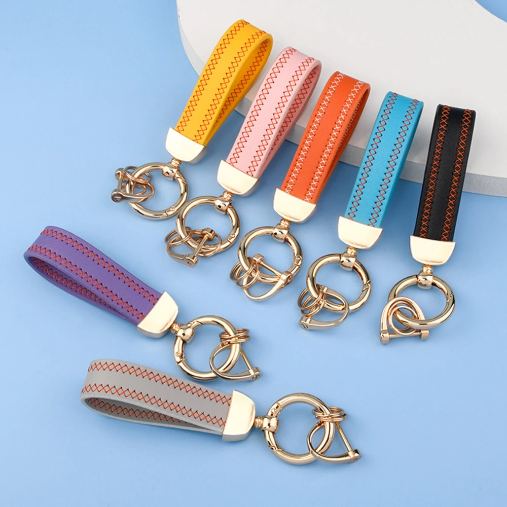 Faux Leather Keychain High Strength Stainless No Deformation Electroplated Anti-lost Braided Buckle Anti-break Car Key Ring Bag Pendant