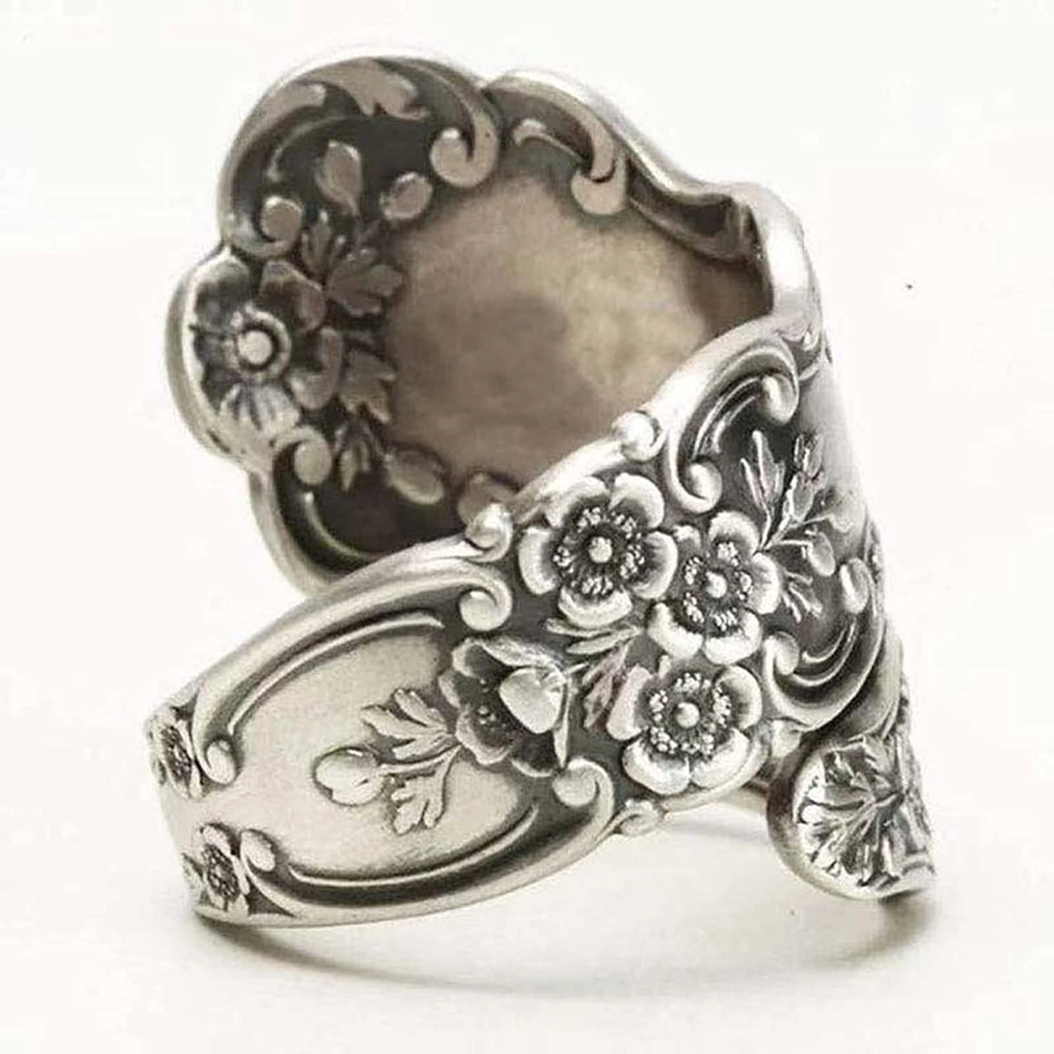 Party Ring Electroplating Polished Surface Geometric Flower Patterns Unfading Gift Giving Finger Band Adjustable Vintage Spoon Open Ring Jewelry Accessory