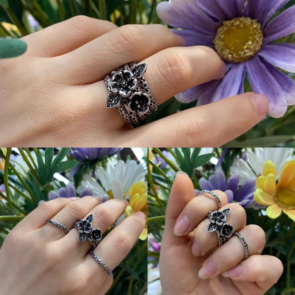 3Pcs Knuckle Rings Stackable Handmade Jewelry Comfortable Adjustable Floral Design Electroplating Fashion Accessories