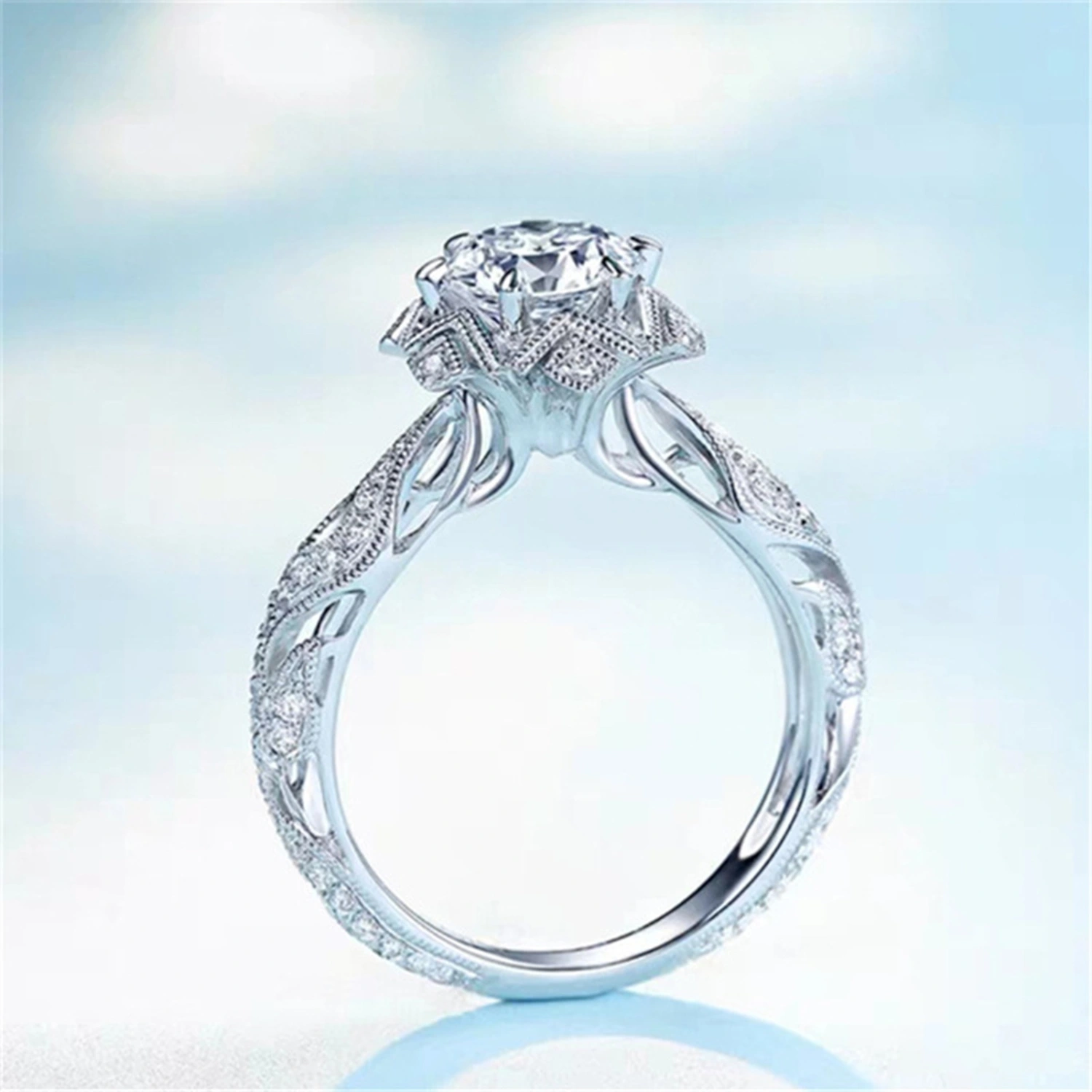 Women Rhinestone Ring Sparkling Luxury Adjustable Opening Engagement Wedding Proposal Ring Fashion Jewelry Birthday Gift