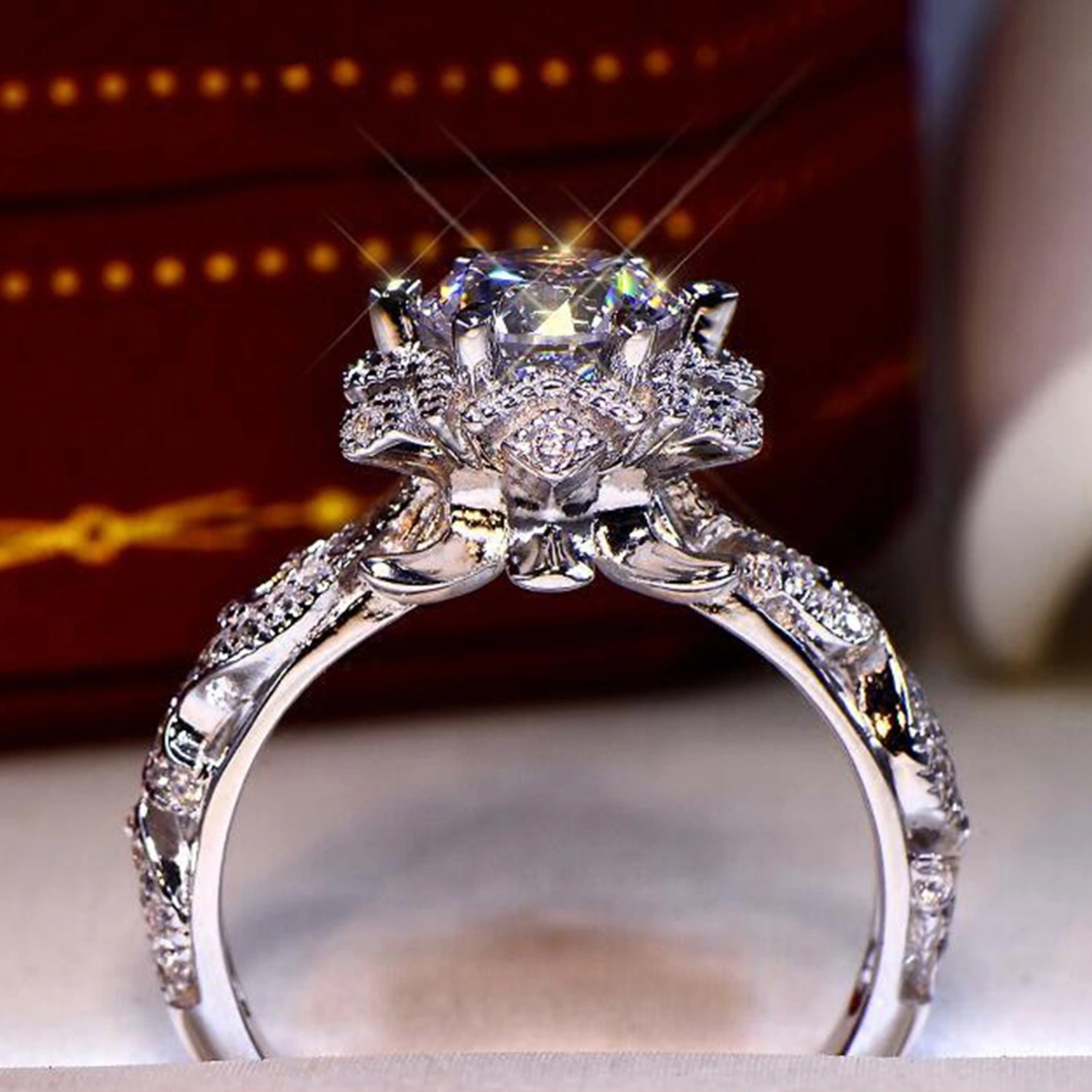 Women Rhinestone Ring Sparkling Luxury Adjustable Opening Engagement Wedding Proposal Ring Fashion Jewelry Birthday Gift