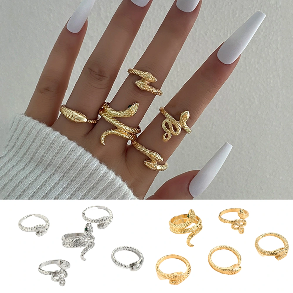 5Pcs/Set Vivid Snake Shape Rings Simple Rhinestone Inlaid Wrap Open Rings Stackable Animal Finger Rings Fashion Accessories Gift