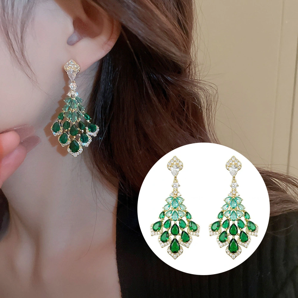 1 Pair Drop Earrings Faux Green Crystal Feather Shape Elegant Vintage Gorgeous Gift Nonallergic Rhinestone Inlaid Dangling Earrings Fashion Jewelry